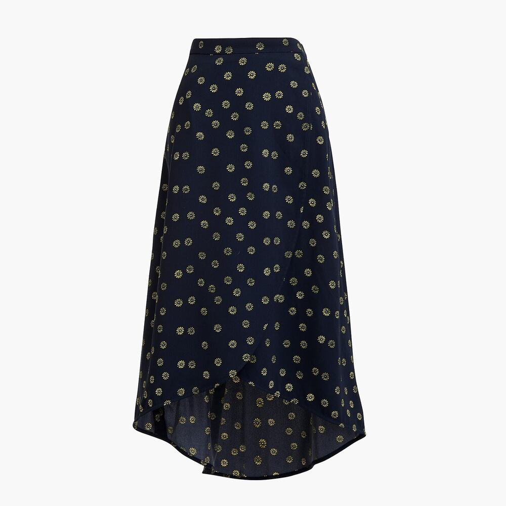 J. Crew Faux-Wrap Pull-On Midi Skirt New Twinkle Navy Lemon Womens Size XS NWT